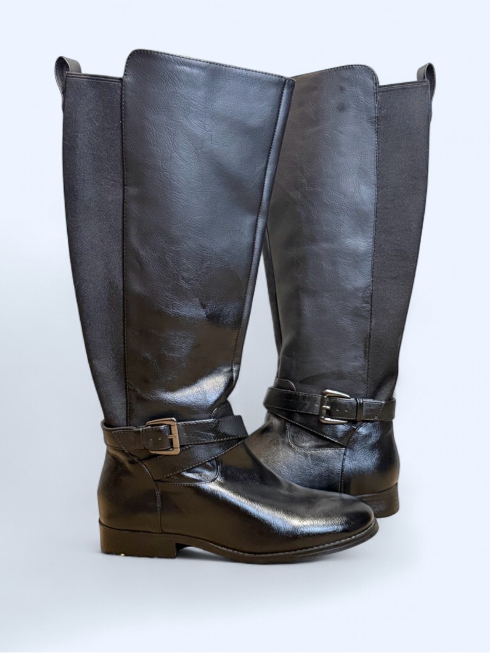 A New Day Tall Black Ankle Buckle Riding Boots Low Heel